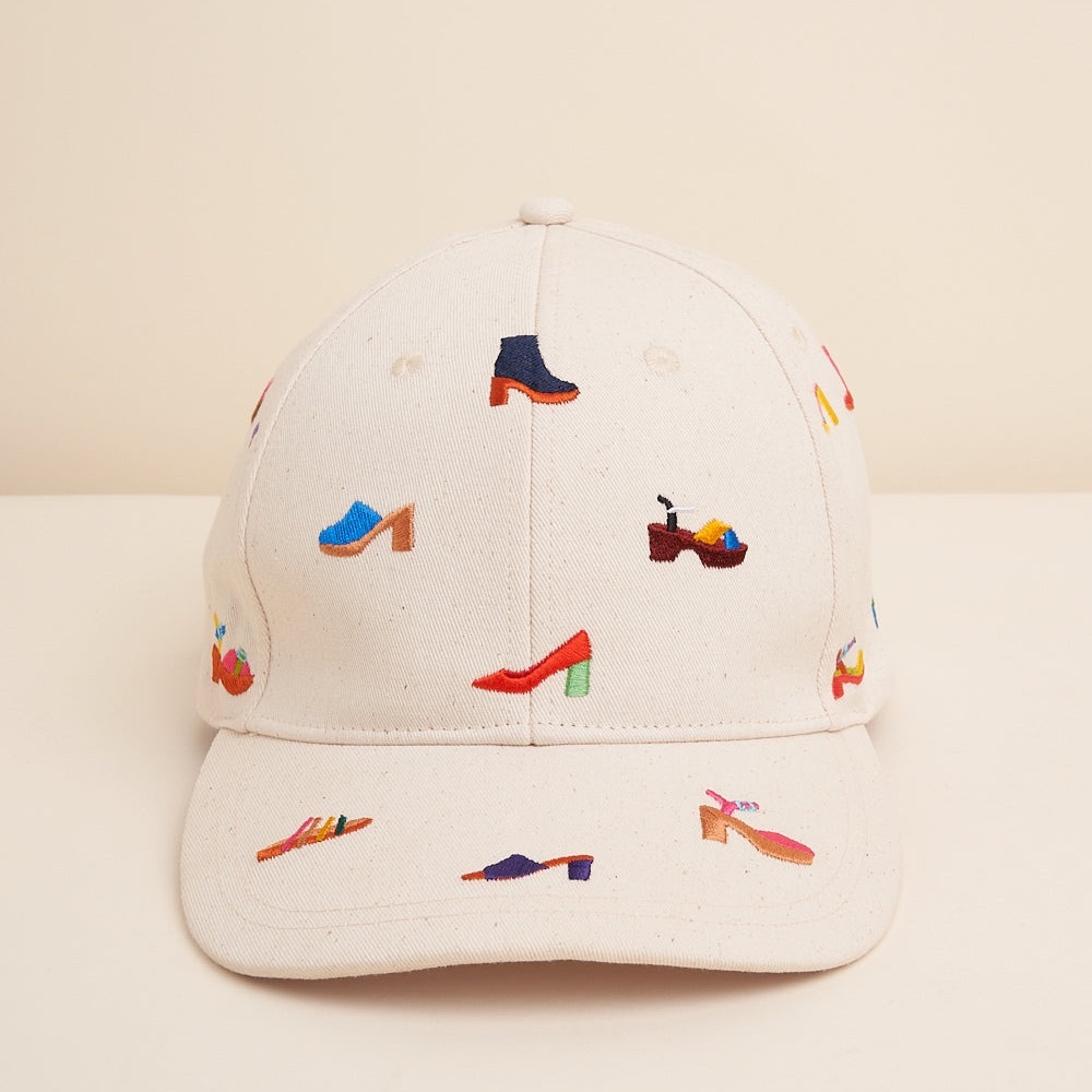 Charlotte Stone Cream Baseball Cap with Multicolor Shoe Embroidery
